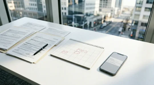 Bureau moderne avec documents d'assurance et calendrier mettant en évidence les délais de déclaration