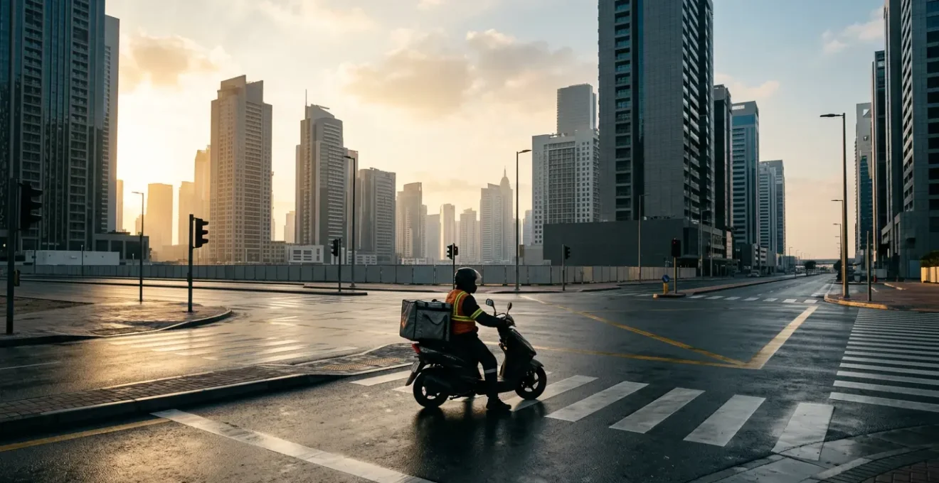 Livreur urbain sur scooter avec sac de livraison dans les rues animées de la ville