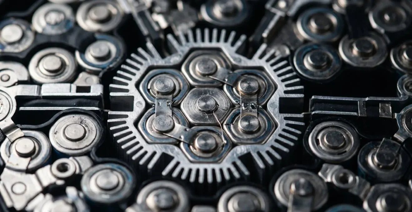 Vue macro détaillée des cellules d'une batterie de véhicule électrique