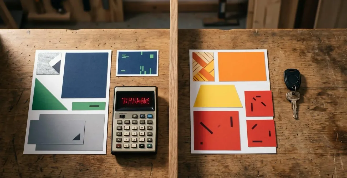 Bureau avec des documents d'assurance et une calculatrice symbolisant la comparaison des options pour le circuit.